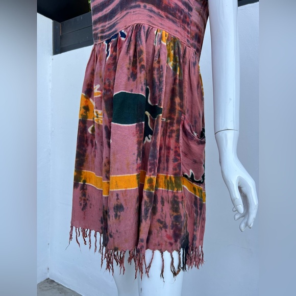 80s/90s Dark Coral Hawaiian Tie Dye Tassel Dress - Picture 10 of 10